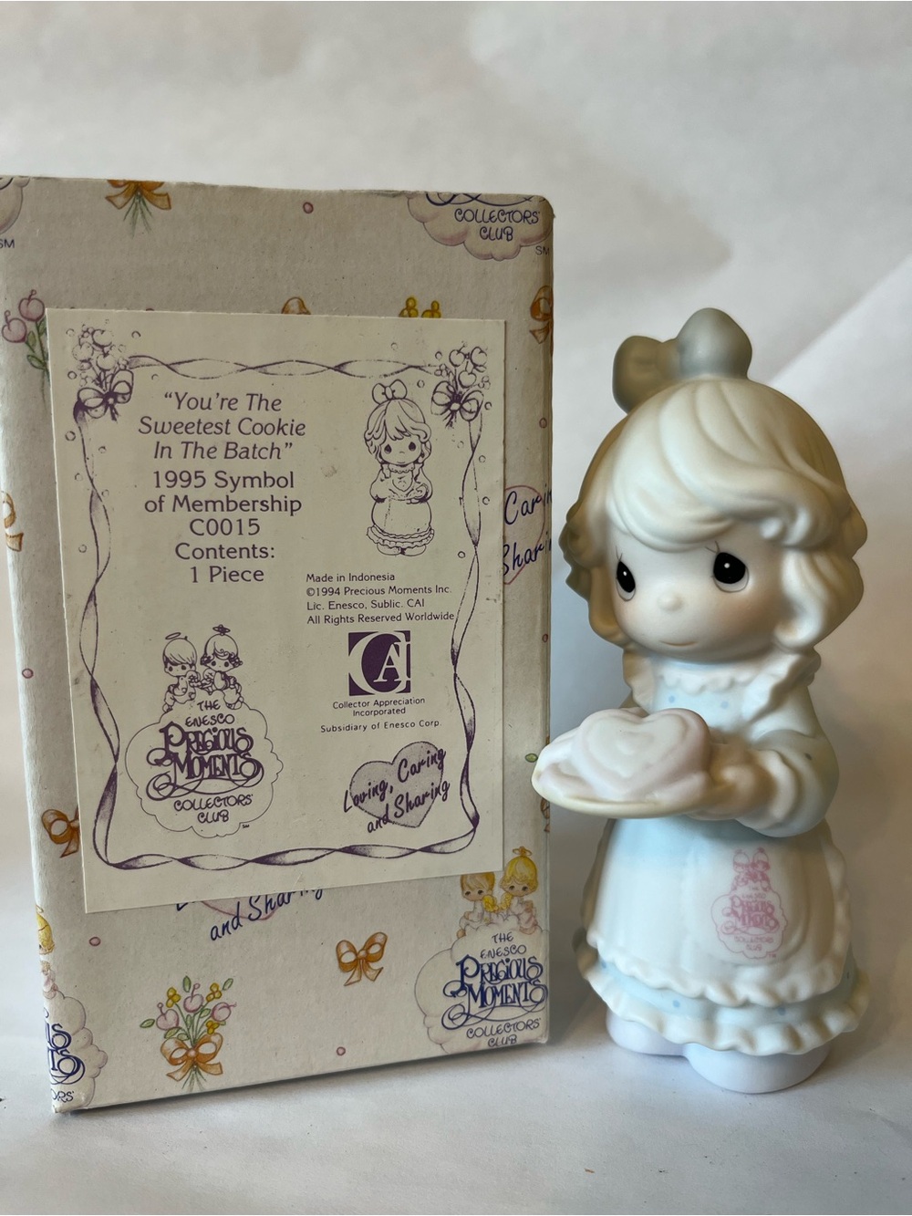 Precious Moments Girl Figurine Holding Heart Cookie - Cream & Pale Pink